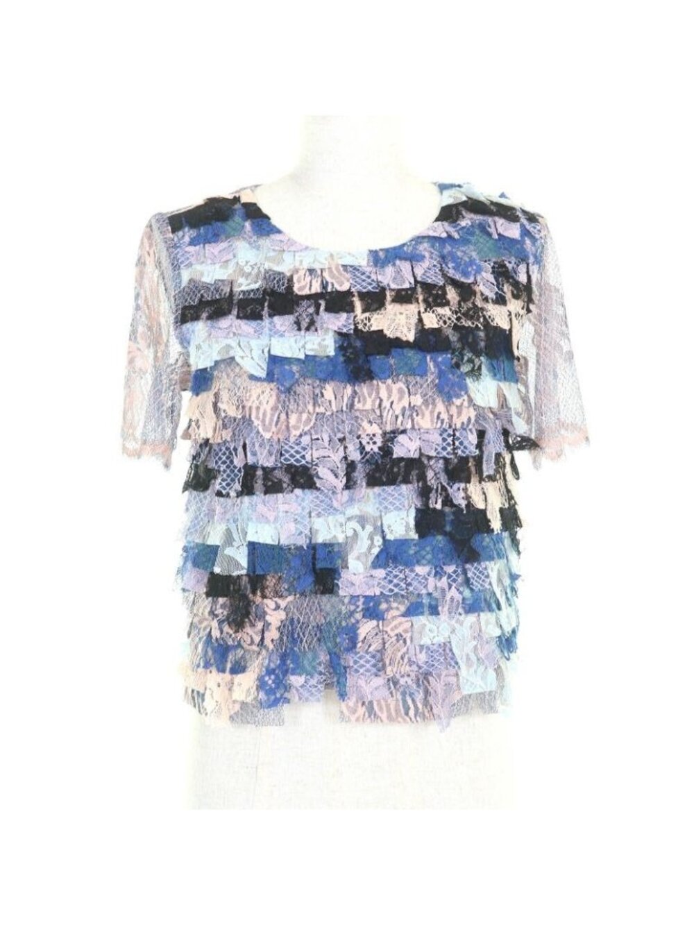 Chanel Floral Lace Short Sleeve Top With Coco Mark Hardware Pink Beige